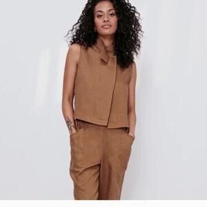 LUNYA NWT $138 Woven Linen Sleeveless Shirt - Brown